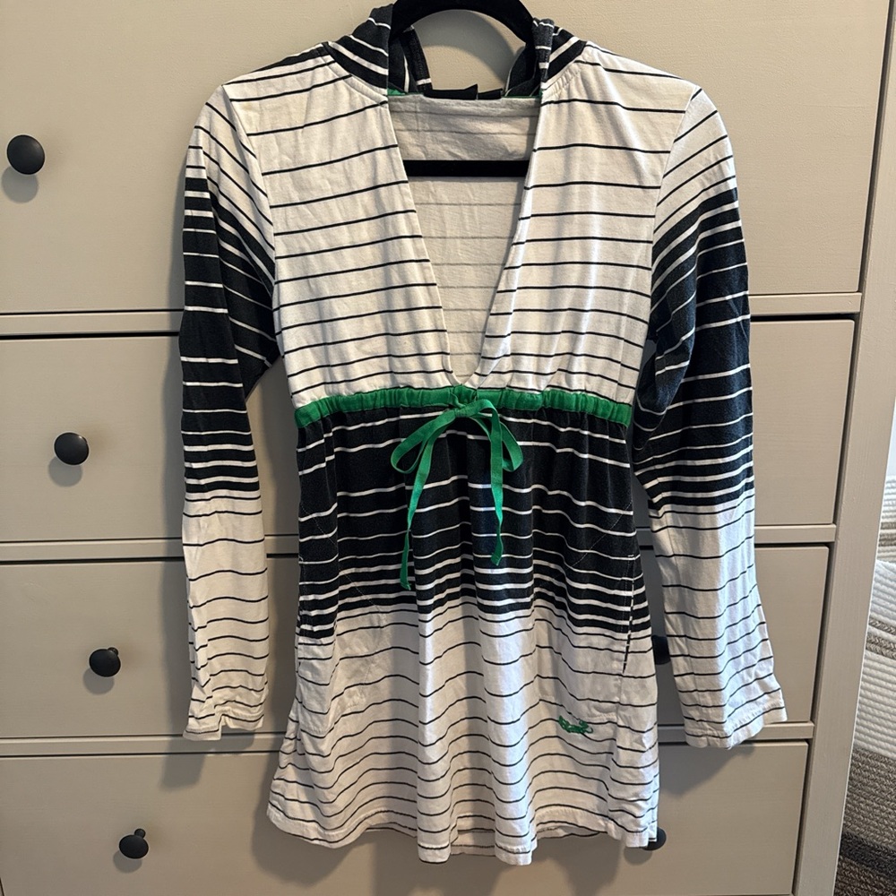 Volcom Y2K Surf Striped Hooded Tunic Dress Black White Green Size Medium